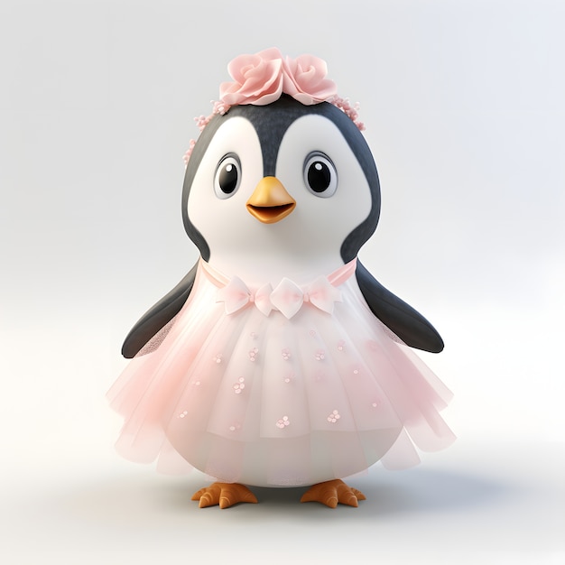 Cartoon animierter Pinguin mit Kleid