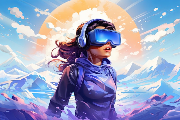 Cartoon-Frau mit VR-Brille