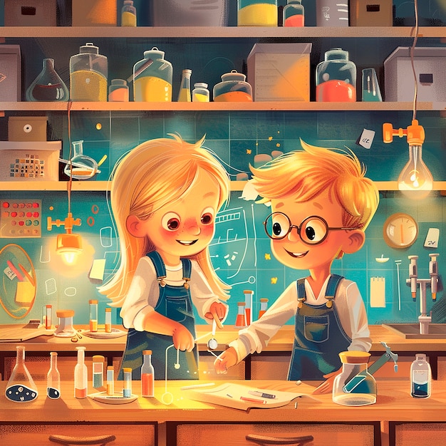 Kostenloses Foto cartoon-illustration aus dem chemie-labor für kinder