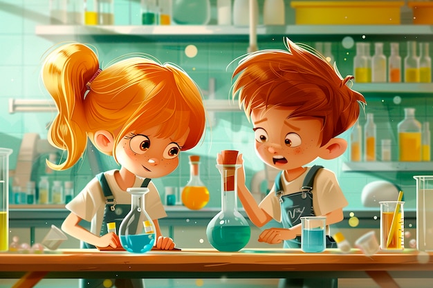 Kostenloses Foto cartoon-illustration aus dem chemie-labor für kinder