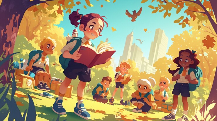 Kostenlose Foto cartoon-kinder spielen gemeinsam im freien
