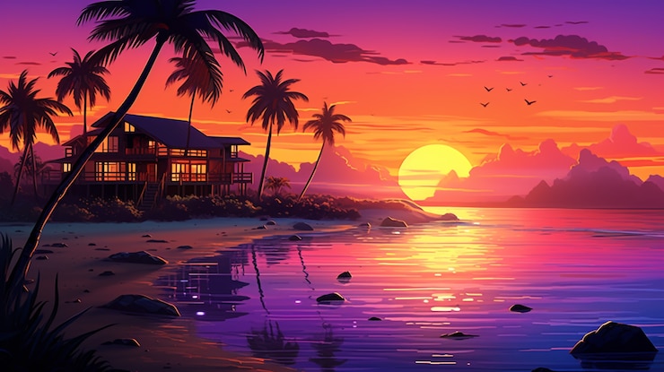 Kostenlose Foto cartoon-landschaft einer tropischen insel