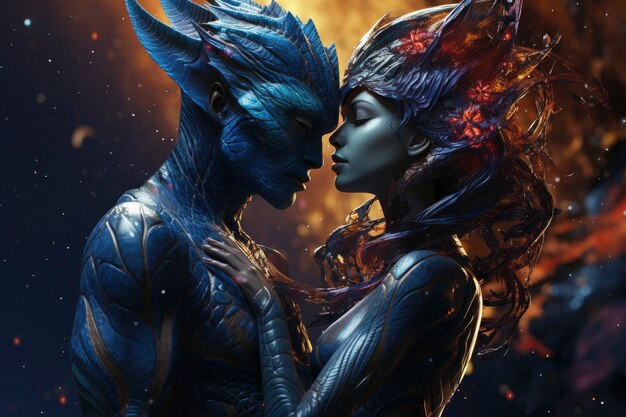 Charaktere im Fantasy-Stil, die sich verlieben