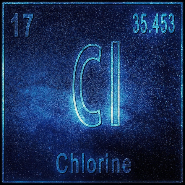 Chemisches Element Chlor, Zeichen mit Ordnungszahl und Atomgewicht, Element des Periodensystems