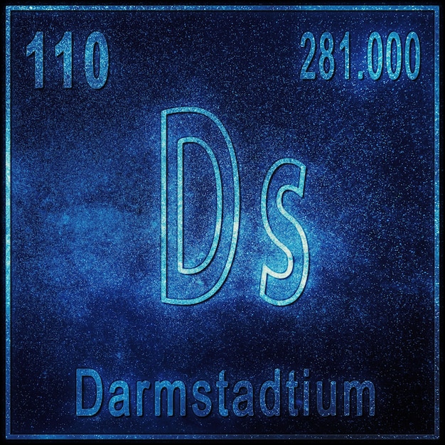 Chemisches Element Darmstadtium, Zeichen mit Ordnungszahl und Atomgewicht, Element des Periodensystems