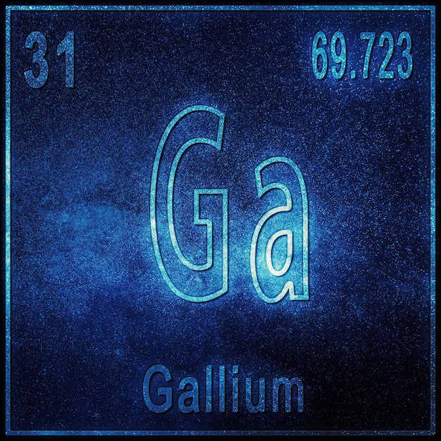 Chemisches Element Gallium, Zeichen mit Ordnungszahl und Atomgewicht, Element des Periodensystems