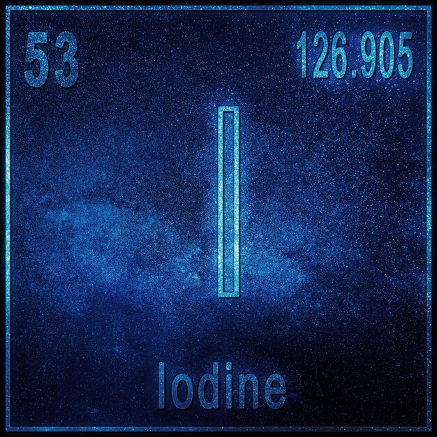 Chemisches Element Jod, Zeichen mit Ordnungszahl und Atomgewicht, Element des Periodensystems