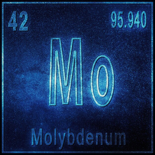 Chemisches Element Molybdän, Zeichen mit Ordnungszahl und Atomgewicht, Element des Periodensystems