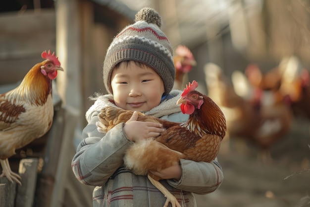 Kostenloses Foto chicken farm scene with poultry and people