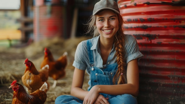 Kostenloses Foto chicken farm scene with poultry and people