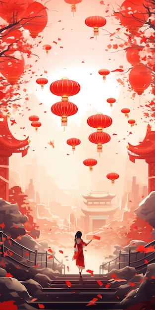 Chinesische Neujahrsfeier in Anime-Stil