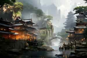 Kostenloses Foto chinesische zivilisation traditionelle landschaft