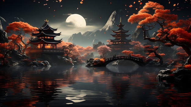 chinesischer orientalischer Fantasy-Tempelhintergrund