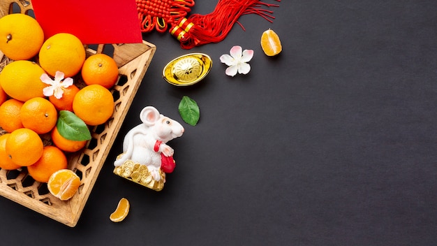 Chinesisches neues Jahr des Tangerinekorbes und -ratte