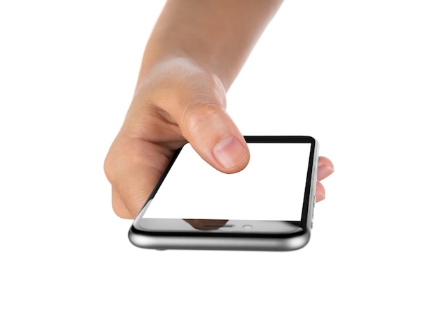 Close-up der Finger auf mobilen Bildschirm
