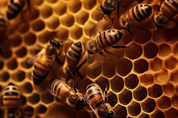 Kostenloses Foto close up honeycomb mit biene und honig ai generativ