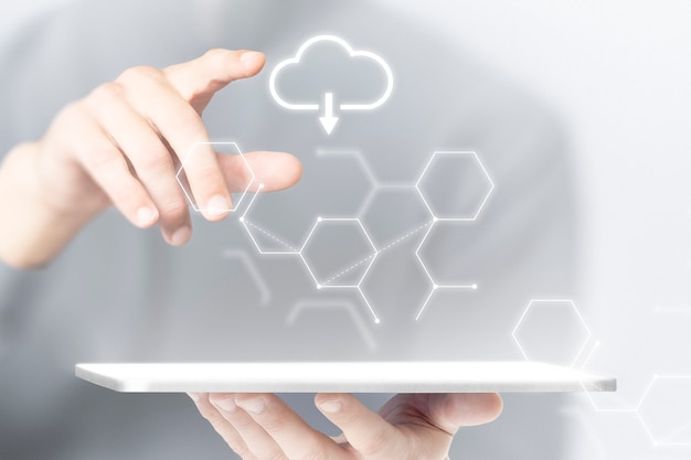 Cloud-System-Tablet-Hintergrund Smart Technology Remixed Media