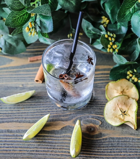 Cocktail mit Limetteneis Zimtanis trockener Apfel Seitenansicht