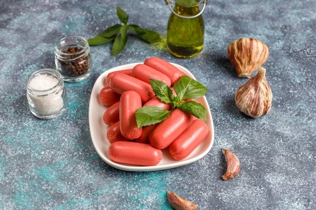 Kostenloses Foto cocktailwürste mit hühnchen und rindfleisch.