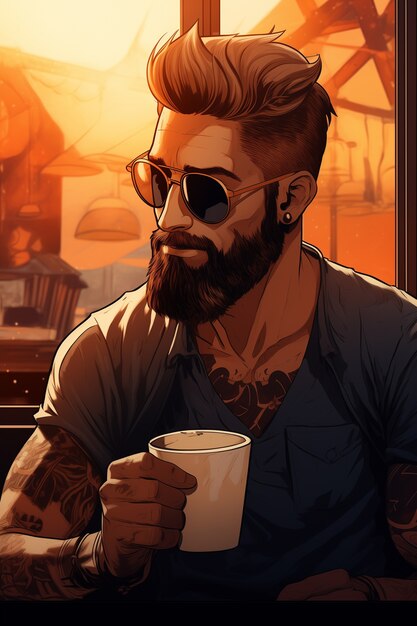 Comic-Lifestyle-Szene mit Kaffee