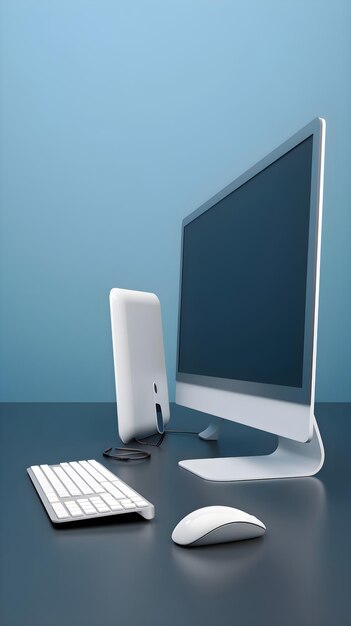 Computer-Display und Tastatur auf dem Tisch 3D-Render-Illustration