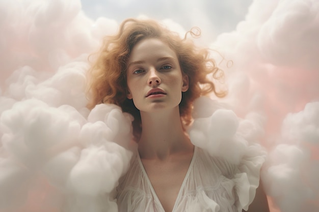 Kostenloses Foto conceptual scene with people in the sky surrounded by clouds with  dreamy feeling