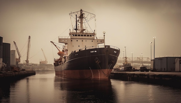 Kostenloses Foto containerschiff entlädt stahl an einem von ki generierten industriedock