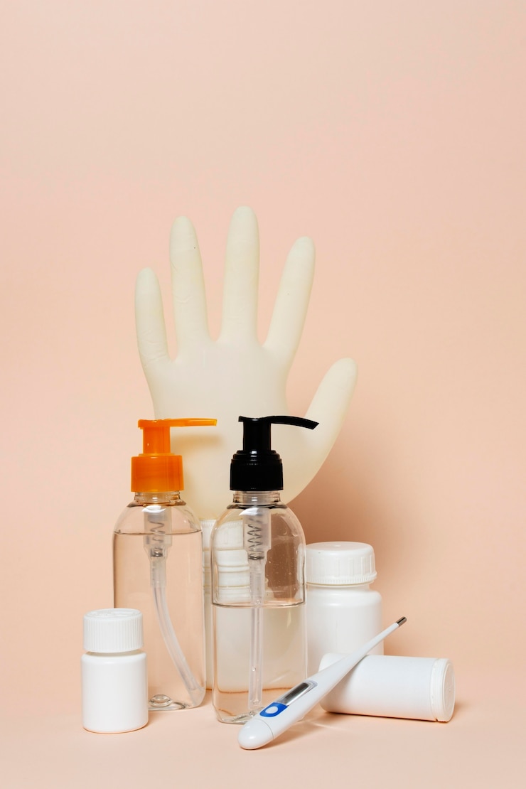 Kostenlose Foto covid-konzept mit sanitärprodukten