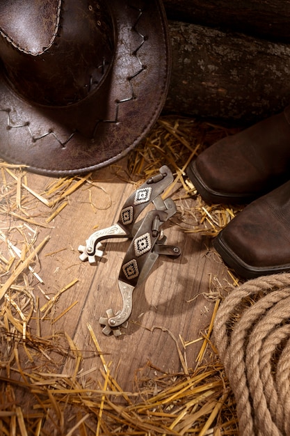 Kostenloses Foto cowboy-inspiration mit hut und stiefeln