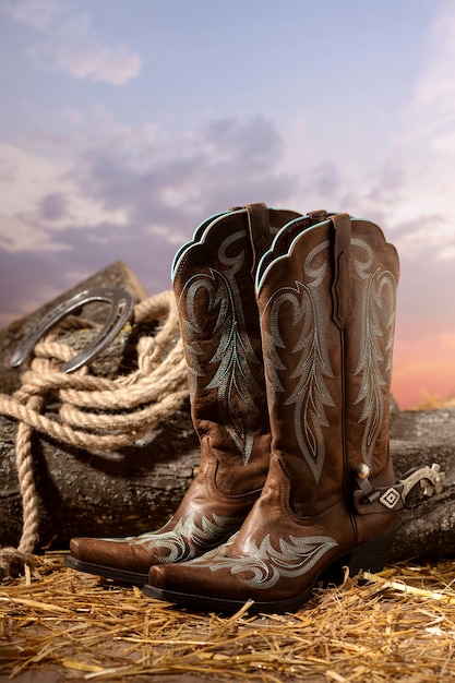 Kostenloses Foto cowboy-inspiration mit stiefeln im freien