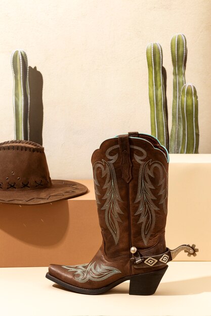 Cowboy-Inspiration mit Stiefeln und Kaktus