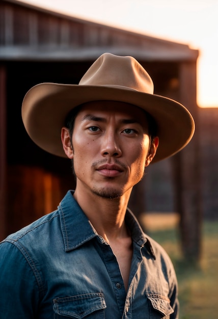 Kostenloses Foto cowboy mit hut in fotorealistischer umgebung