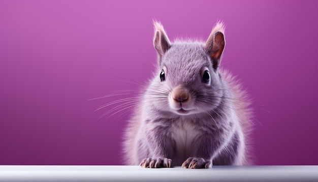 Cute flauschige Kaninchen sitzt und schaut in die Kamera mit Schnurrhaaren, die von künstlicher Intelligenz generiert wurden