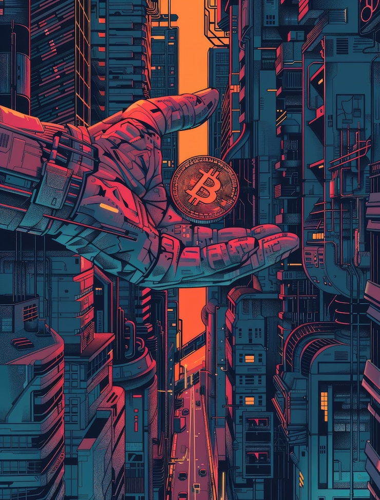 Kostenlose Foto cyberpunk-bitcoin-illustration