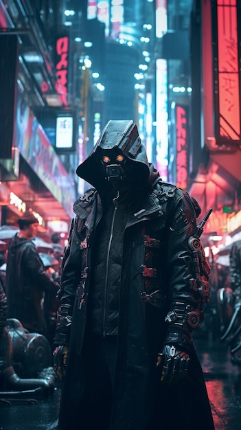 Cyberpunk-Krieger in urbaner Landschaft