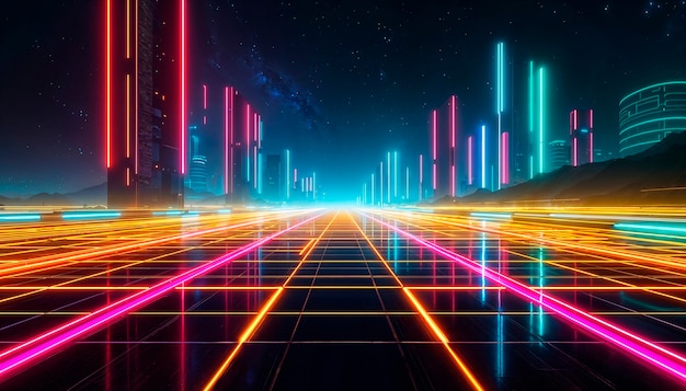 Cyberpunk-Neon-Stadtlandschaft in der Nacht