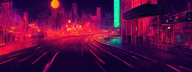 Kostenloses Foto cyberpunk-neonstadtnacht futuristische stadtszene im stil der pixelkunst 80er-jahre-tapete retro-zukunft generative ki-illustration städtische szene