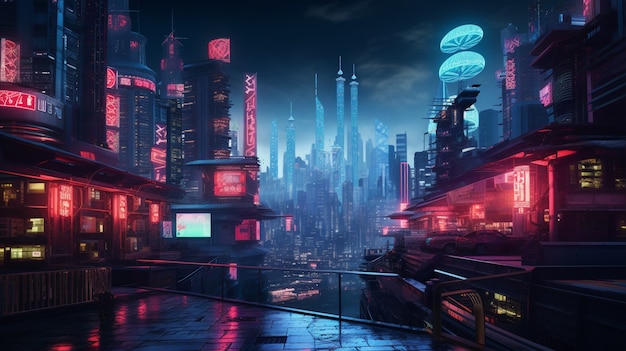 Cyberpunk-Stadtlandschaft