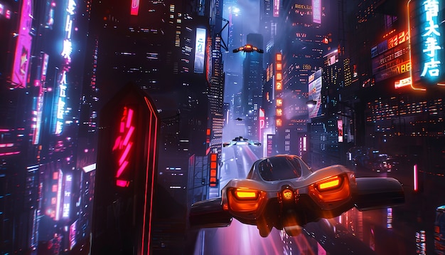 Kostenloses Foto cyberpunk-stadtstraße in der nacht mit neonlichtern und futuristischer ästhetik