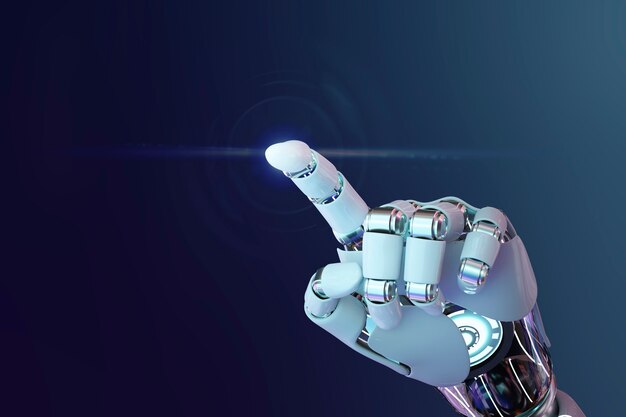 Cyborg 3D-Hand, die Hintergrund zeigt, Technologie der künstlichen Intelligenz