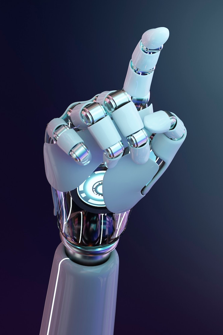Kostenlose Foto cyborg-hand-fingerzeigen, technologie der künstlichen intelligenz