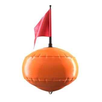 D-darstellung von orangefarbener taucherboje mit flagge isoliert auf weiß