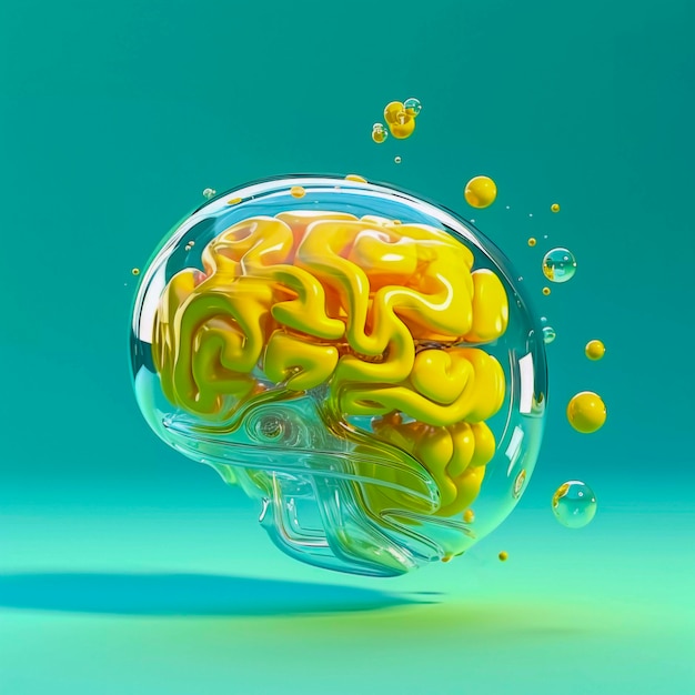 Darstellung des menschlichen Gehirns in einem transparenten Glasdisplay