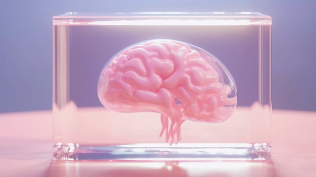 Darstellung des menschlichen Gehirns in einem transparenten Glasdisplay