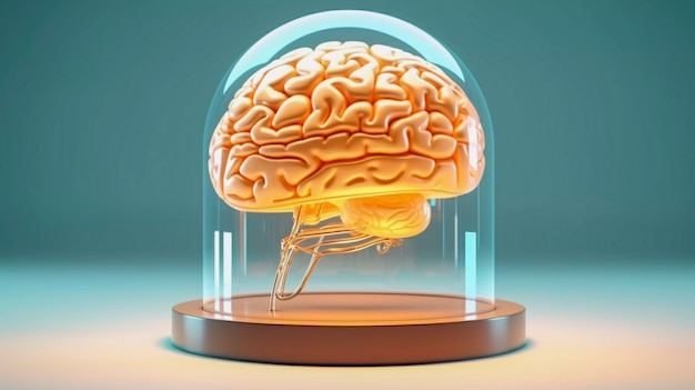 Darstellung des menschlichen Gehirns in einem transparenten Glasdisplay