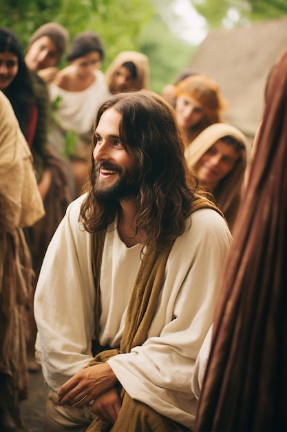 Kostenloses Foto darstellung jesu aus dem christentum religion mit anderen menschen