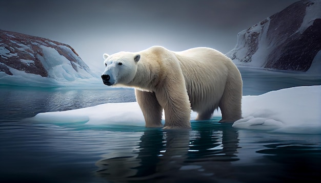 Kostenloses Foto das arktische säugetier spiegelt sich in ruhigen eisigen gewässern der generativen ki wider