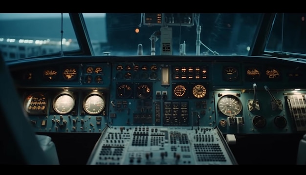 Kostenloses Foto das beleuchtete cockpit-bedienfeld zeigte den von der ki generierten tachometer und gashebel an