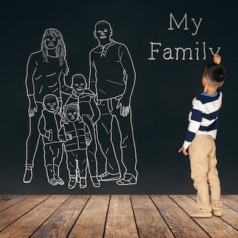 Das kind malt eine familie an die wand