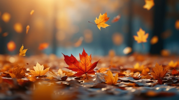 Defokussierte trockene Herbstblätter in der Natur